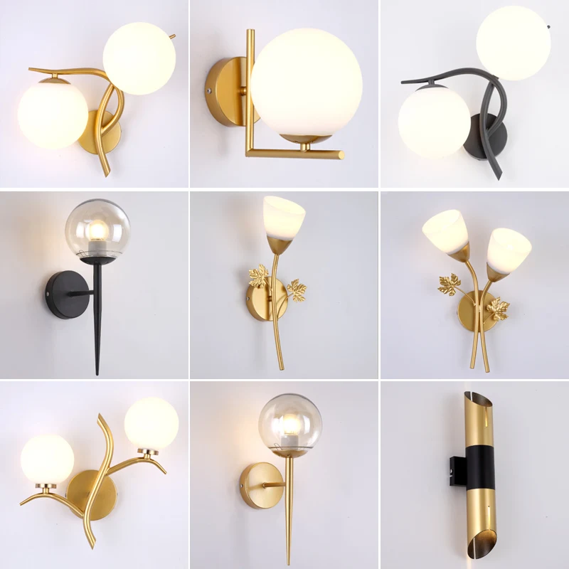 

Nordic Wall Lamp Bedroom Bedside Lamp Modern Simple Corridor Stairway Wall Bathroom Mirror Headlamp Golden Lamp