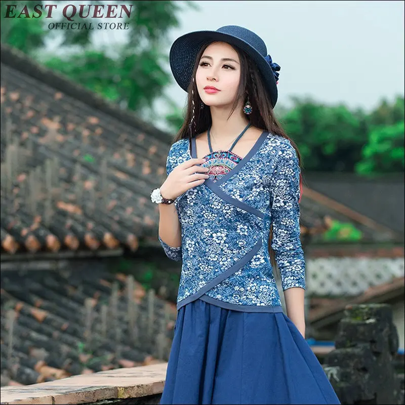 

Chinese style clothing Deep v-neck tops Three quarter sleeve top Slim tight sexy t shirt tops for women hot fashion AA1540z