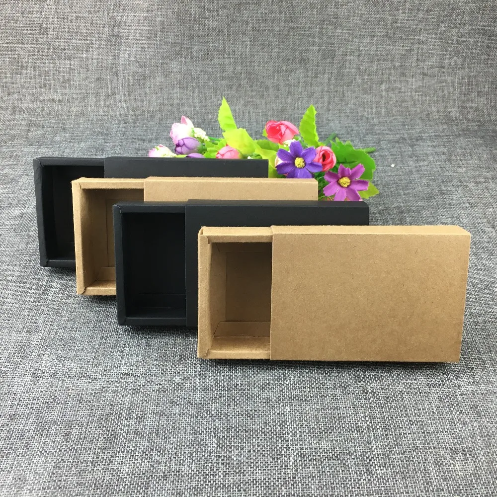 

50Pcs/Lot 11.5x8x2.2cm Kraft Drawer Box For Wedding Candy Gift\Handmade Soap\Crafts\Jewellery Storage Supplies Boxes