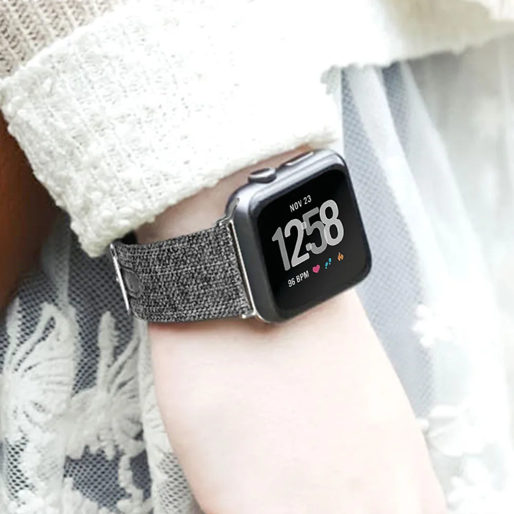 Холщовый кожаный ремешок для Fitbit часы Versa спортивные модные мягкие умные