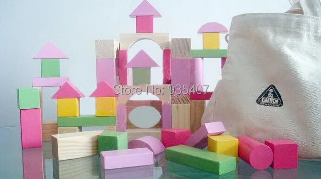 

100 colored wooden building blocksWooden Bricks+Pouch