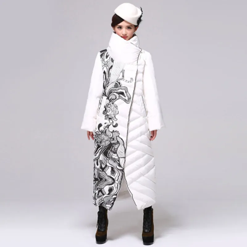 X длинные 2017 Белое зимнее пуховое пальто женщина Перо куртка тонкая водолазка