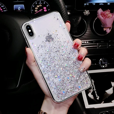 clear Полностью прозрачный блестящий чехол для samsung galaxy S10 plus S10E блестящая Звезда TPU силиконовый прозрачный чехол для женщин Модный чехол - Цвет: clear