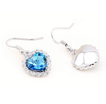 free shipping! 2014 NEW top quality vogue crystal heart Earring women costume jewelry Aquamarine colour E4609-5 | Украшения и