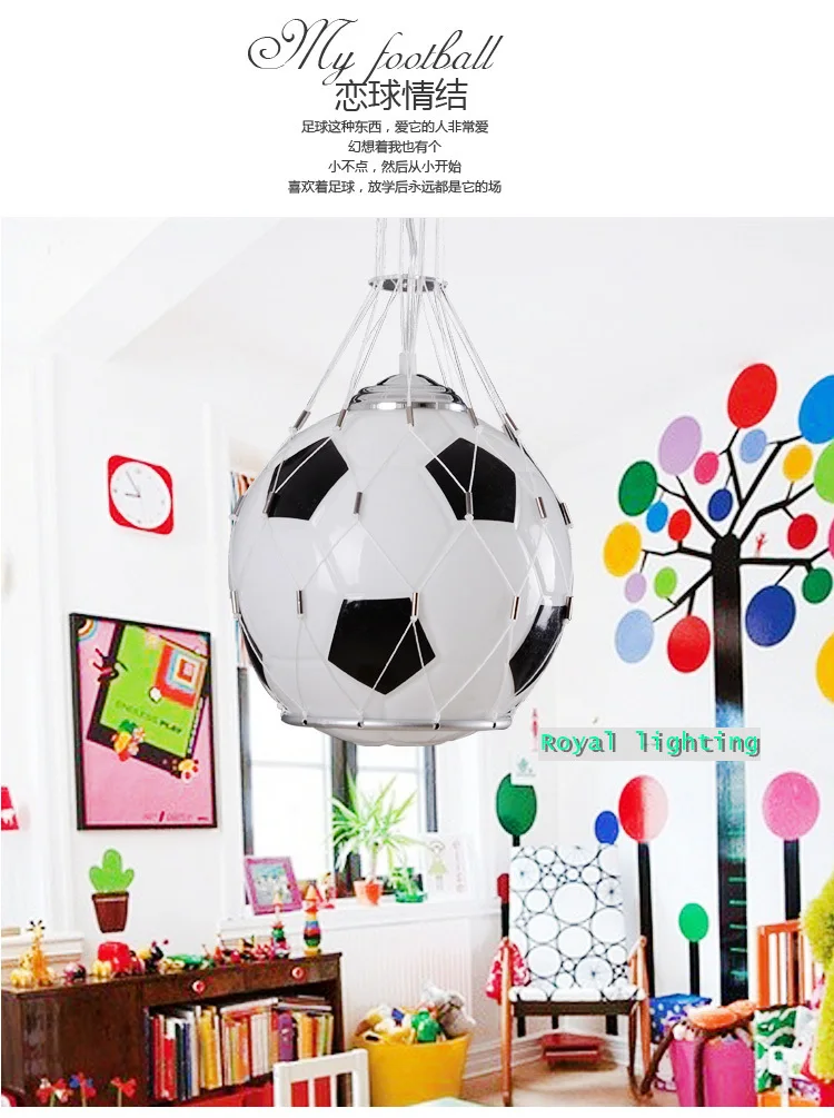 Стеклянная Подвесная лампа в виде футбольного мяча для детской комнаты