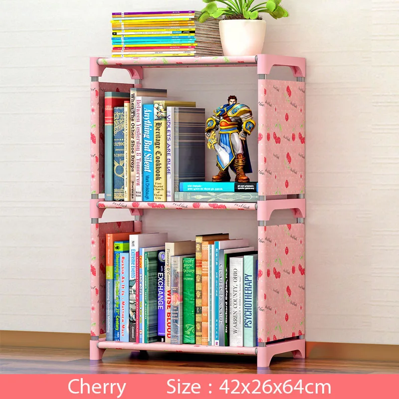 Multi-layer Simple Bookshelf Non-woven fabric organizer storage cabinet Assembly wall shelf bookcase home living room Furniture - Цвет: 3L-S-Cherry