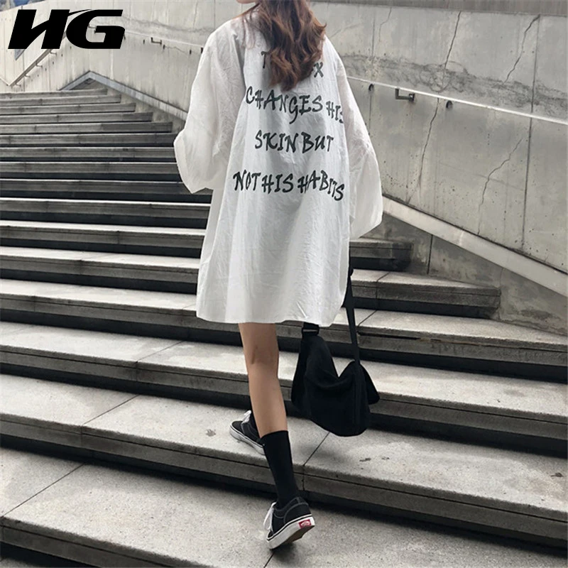 [HG] Hong Kong Винтаж новые осенние 2018 Для женщин с буквенным принтом длинная рубашка