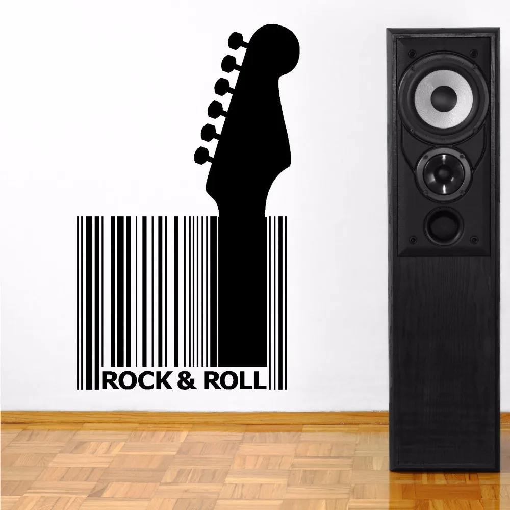

Music Wall Decals Vinyl Guitar Barcode Removable Rock And Roll Style Wall Sticker Music Bar Design Wall Mural Vinyl Art AY652