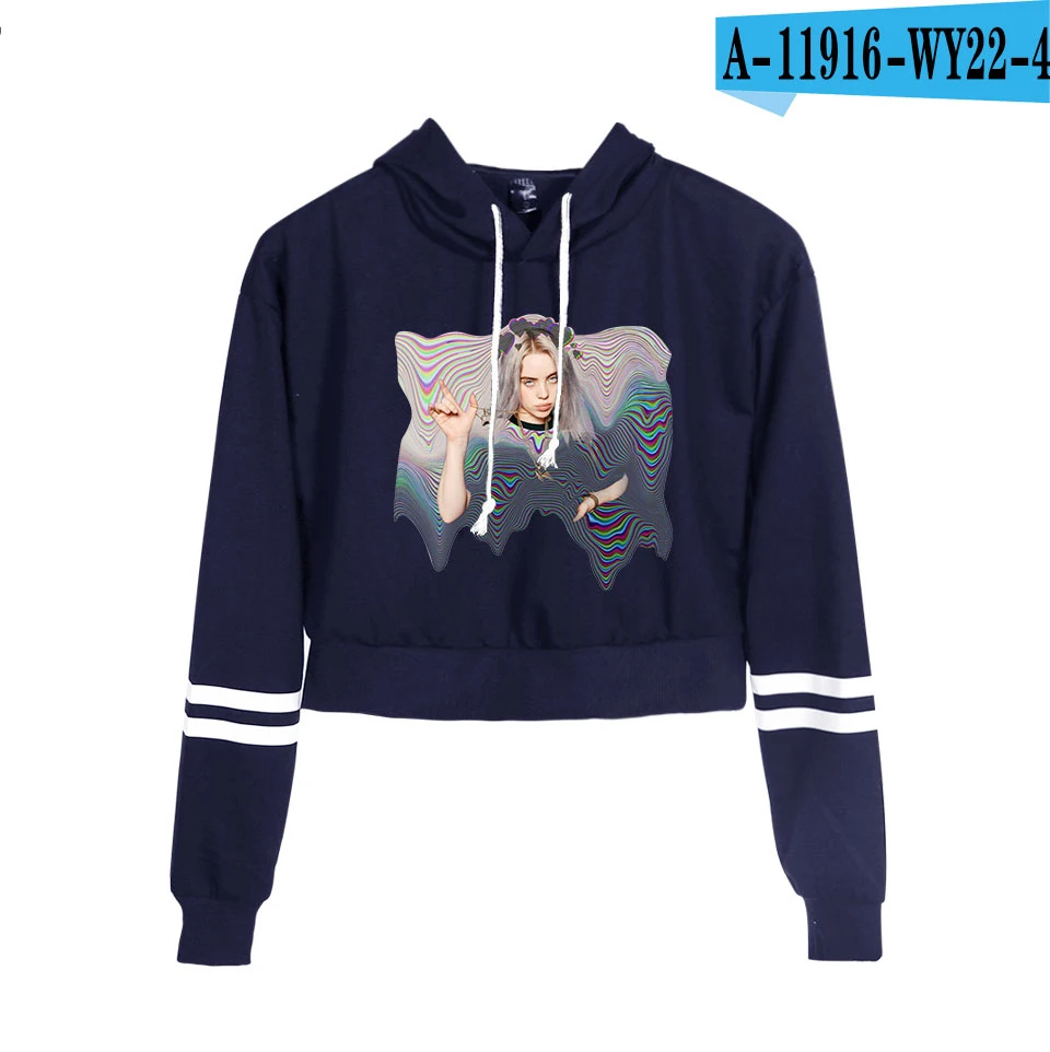 navy blue Модный укороченный топ Billie Eilish, худи, Женский свитшот, пуловер Billie Eilish, худи, повседневная женская/Девичья белая толстовка - Цвет: navy blue