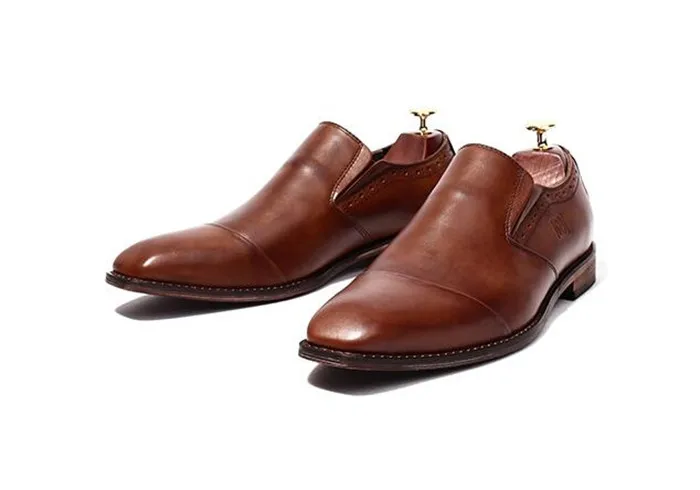 

British business dress shoes men's leather soft leather square toe slip-on low shoes men's Derby shoes patchwork wedding shoes