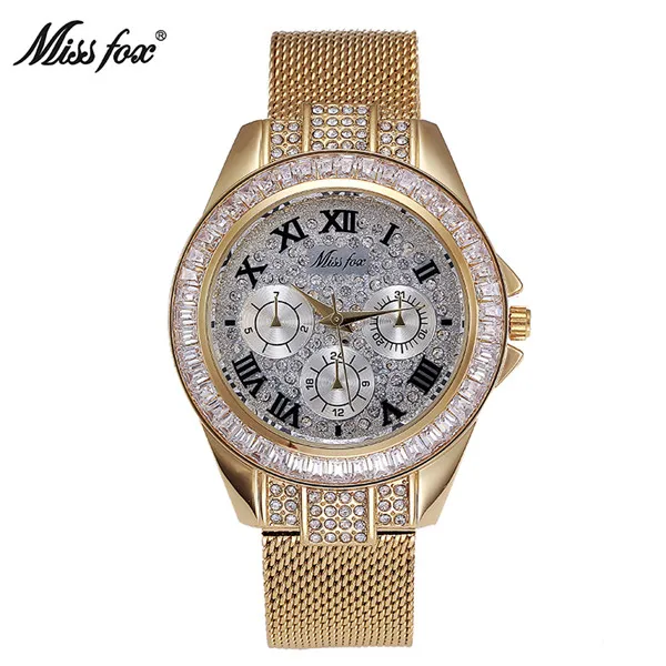 2097W-3 Miss Fox diamond часы модный бренд золото женское платье кампании Relogio feminino dourado Водонепроницаемость Сталь сетки Montre Femme - Цвет: 2097W-3