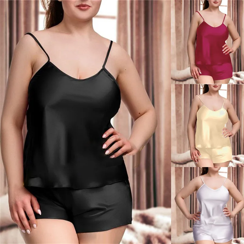 Женские пикантные атласные пижамы набор плюс Размеры белье Ночная рубашка