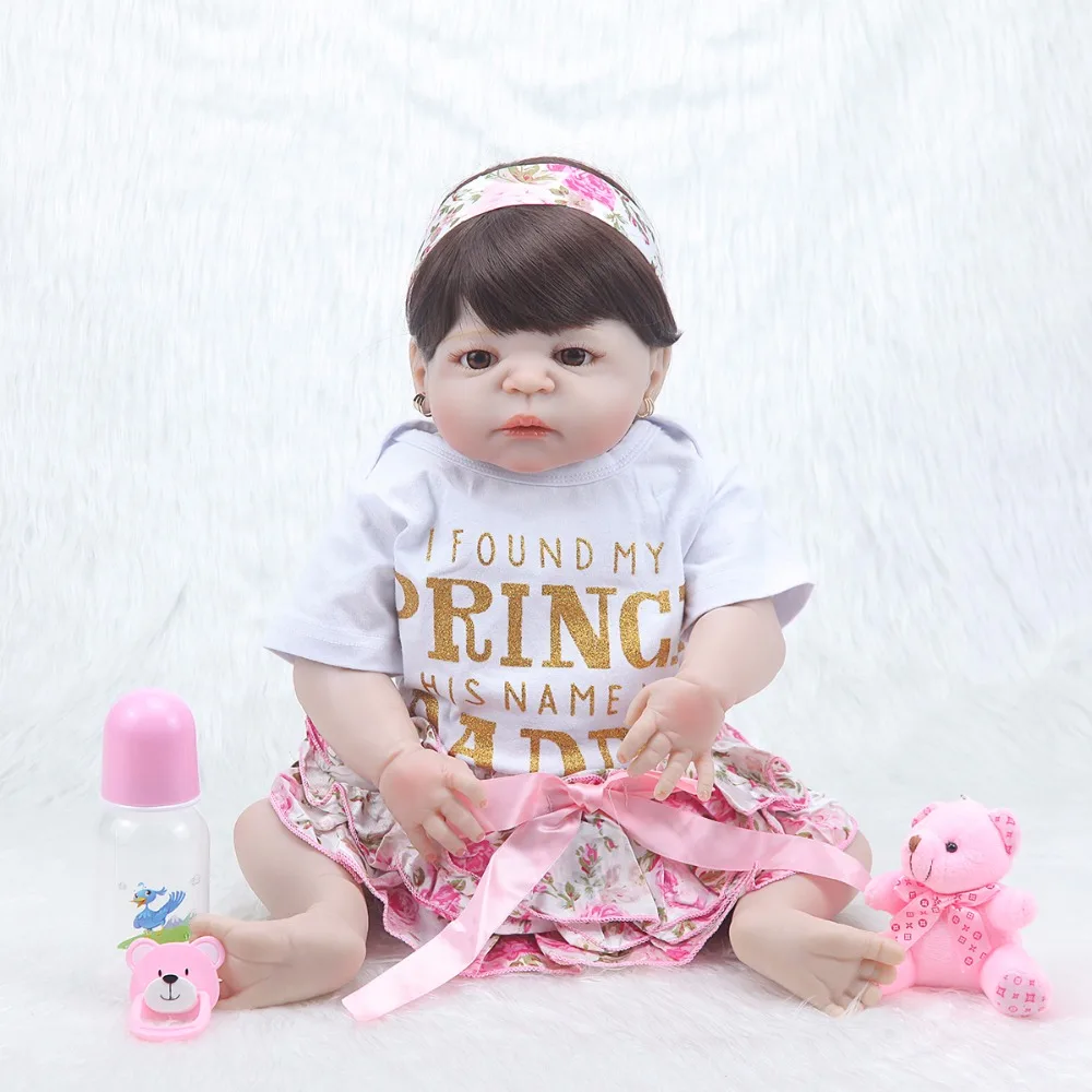 

Forrsdor 57cm Fashion bebe bonecas simulation newborn baby girl with black and toy bear silicone reborn baby dolls