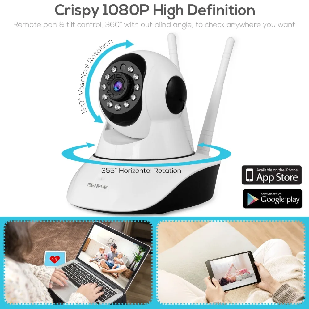 Домашняя безопасность 1080P Wifi ip-камера, Аудио запись, беспроводная камера наблюдения, детский монитор, камера с функцией автоматического слежения