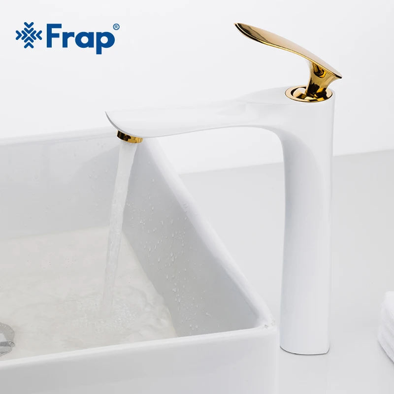 Новый элегантный золотой и белый смеситель FRAP для раковины ванной комнаты с