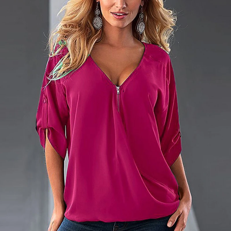 Женская шифоновая блузка с V образным вырезом размеры до 4XL|female shirts|womens chiffon topschiffon