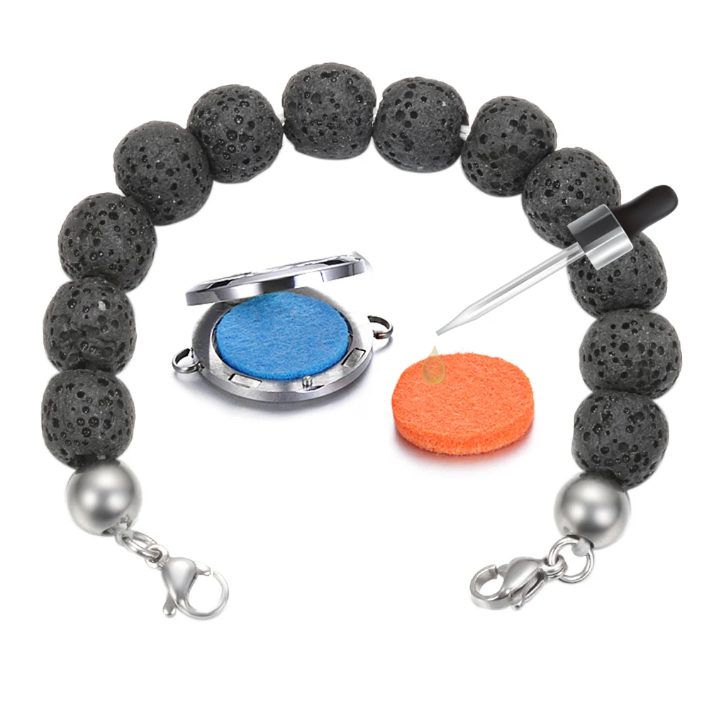 2018 модный эластичный браслет из лавового камня украшенный бусинами Женский