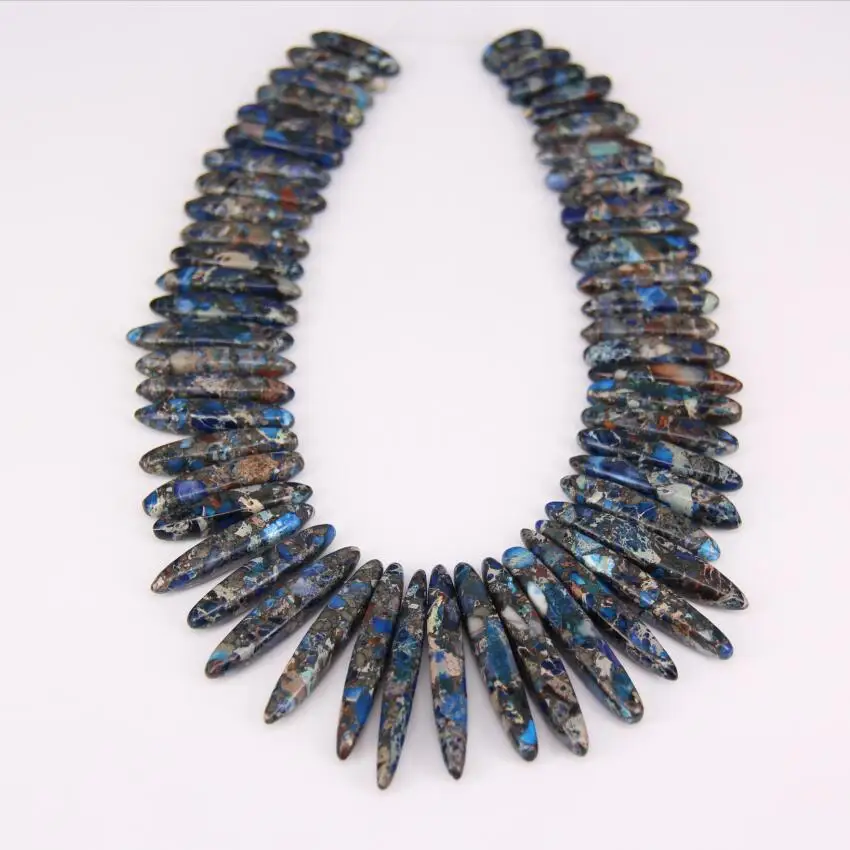 Blue Sea Sediment Stone Top Drilled Double Stick Point Pendants strand Graduated Emperor Stones Slice Loose Beads DIY Necklace | Украшения