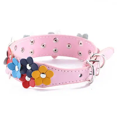 Cute Adjustable Flower Studded Puppy Pet Dog PU Leather Collar Walk Out Harness Vest Buckle Cat Neck Strap | Дом и сад