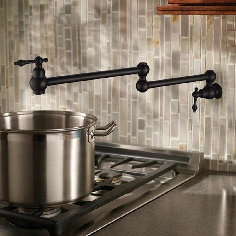 Hongdec Wall Mount brass ORB Pot Filler Folding Faucet Stretchable Double Joint Swing Arm Kitchen Sink tap | Обустройство дома