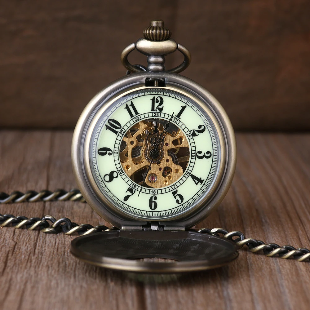 Antique Classic Digital Display Skull Handicraft Gentleman Mechanical Pocket Watch Vintage Steampunk Manual Winding Chain Clock