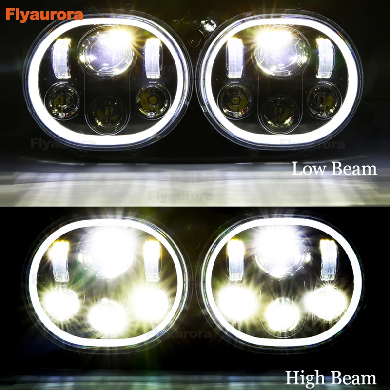 Мотоцикл 5 75 LED H4 двойные фары с белым DRL налобный фонарь углом глаза Halo Кольцо для