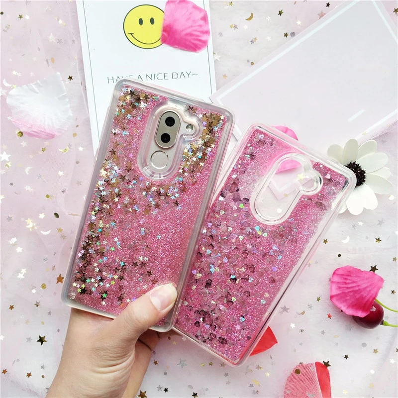 For Huawei Honor P8 P9 Lite P10 Case 8 9 10 V9 Dynamic Liquid Quicksand Soft TPU Heart Stars Shell Blue |