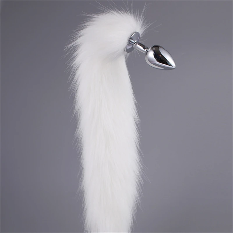 Sexy White and Purple Plush Ear Fox Tail Metallic Anal Plug SM Cosplay Adult Games Couple Flirting Sex Toy Products | Красота и