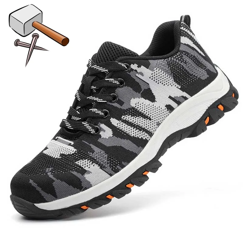 

Construction Men's Outdoor Plus Size Steel Toe Cap Work Boots Shoes Men Camouflage Puncture Proof Safety Shoes Breathable