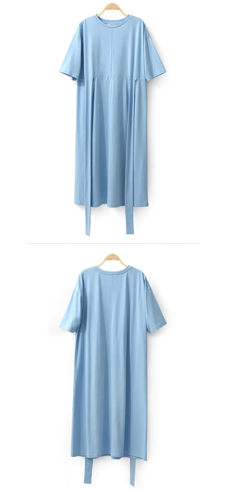 Amii Minimalist Women Dress Spring Summer Causal Solid Short Sleeve Belt Lace Up O Neck Cotton Elegant Female Dress
