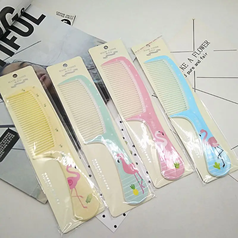 

Women Girls Portable Plastic Hair Comb Fine-Toothed Colorful Cartoon Animal Flamingo Sweet Candy Color Hairbrush Salon Styling