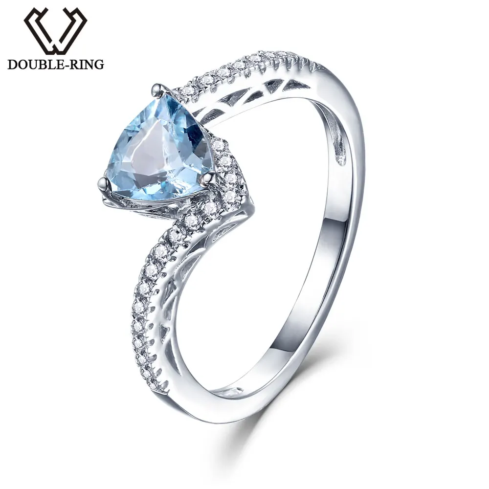 

Дважды R 925 Серебряное кольцо женский 1.0ct Природный Голубой Топаз Gemstone обручальные кольца Ювелирные украшения для Для женщин алмазная-вышив...