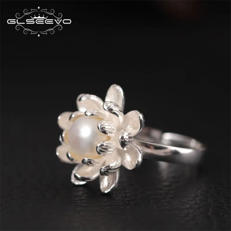 GLSEEVO Original Design 925 Sterling Silver Natural Fresh White Pearl Flower Adjustable Rings For Women Fine Jewelry GR0181 | Украшения и