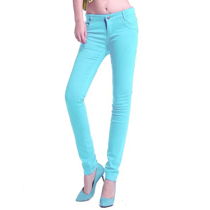 Light Sky Blue Женские джинсы ярких цветов, джинсовые штаны, повседневные узкие брюки, тянущиеся Брюки для девушек, осень, модные женские брюки размера плюс - Цвет: Light Sky Blue