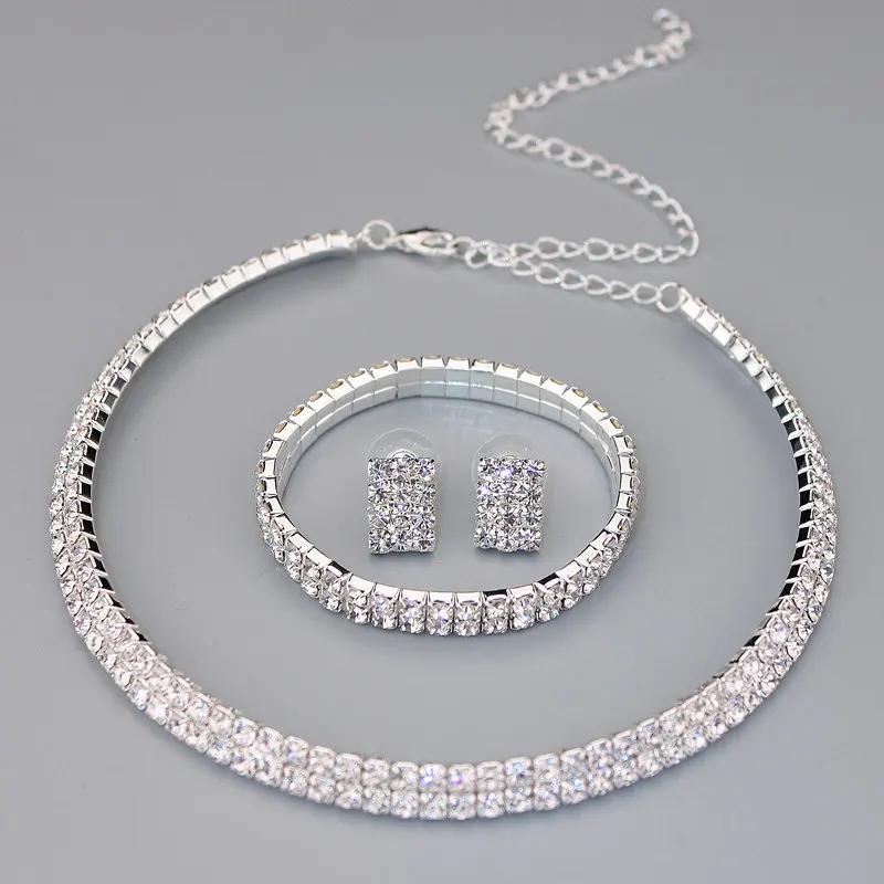 Новинка 2020 Классические свадебные аксессуары двухрядные стразы ожерелье серьги