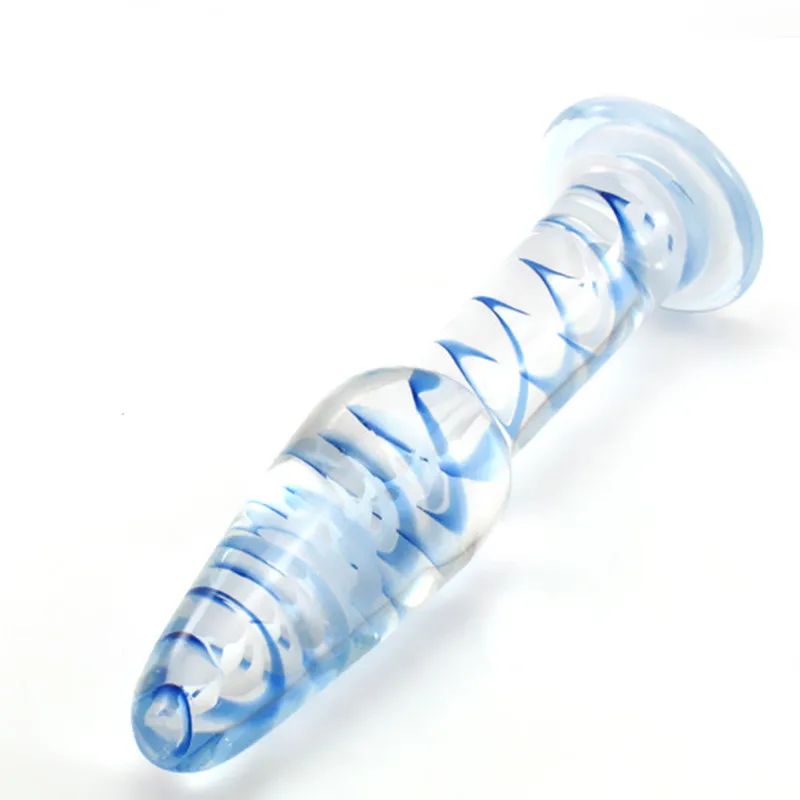 Прозрачный синий стеклянный Анальная пробка Кристальный фаллоимитатор для