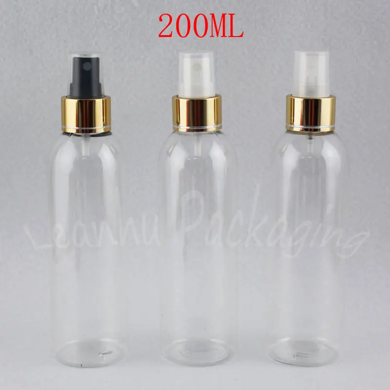 200ML Transparent Bottle Round Shoulder With Gold Spray Pump, 200CC Toner / Water Sub-bottling , Empty Cosmetic Container