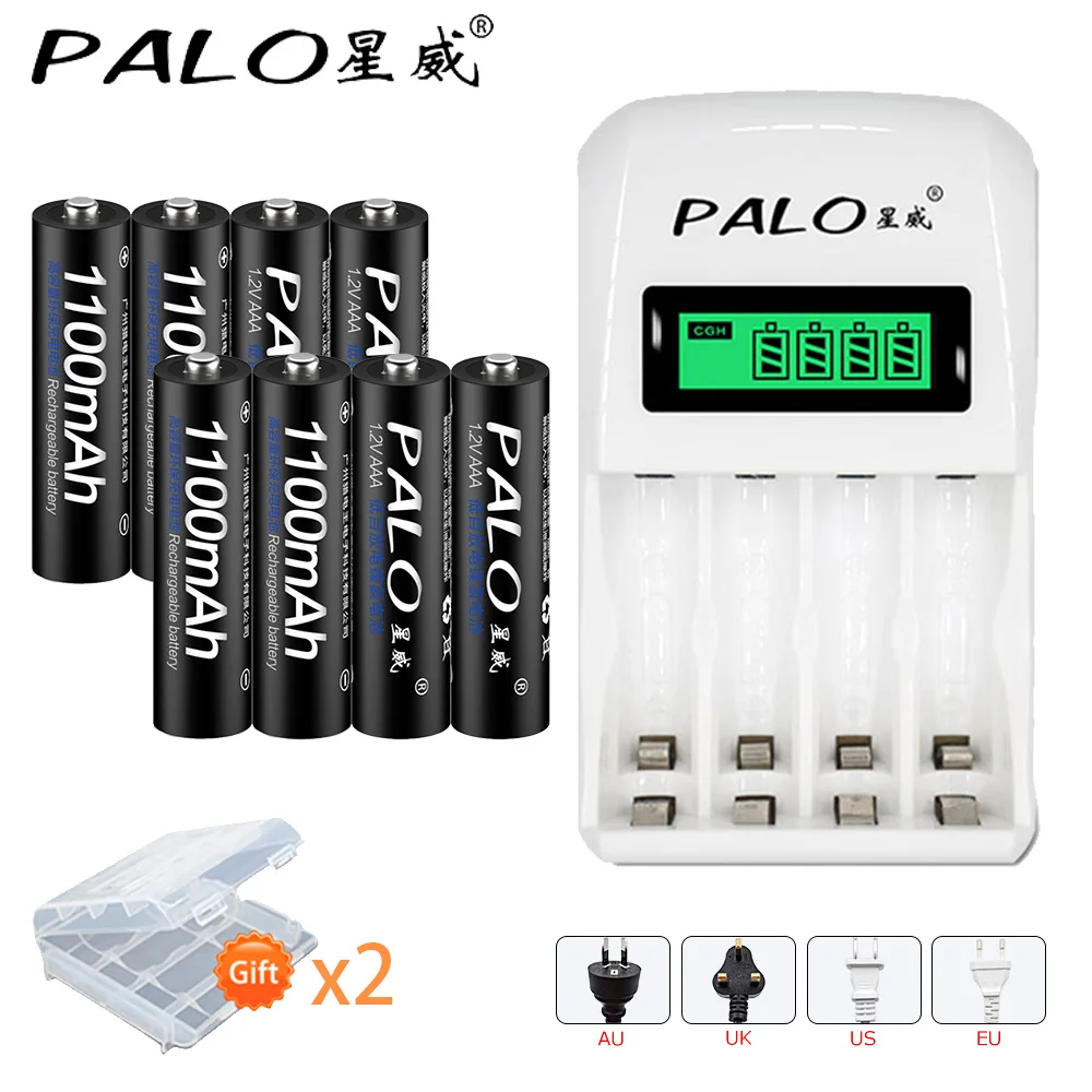 8PCS and charger PALO 1100mAh 1,2 V Ni-MH AAA аккумуляторная батарея aaa аккумуляторная батарея с ЖК-дисплеем смарт-зарядное устройство - Цвет: 8PCS and charger