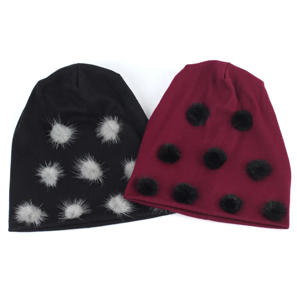 Geebro зимняя женская шапка с помпоном простые хлопковые облегающие шапки