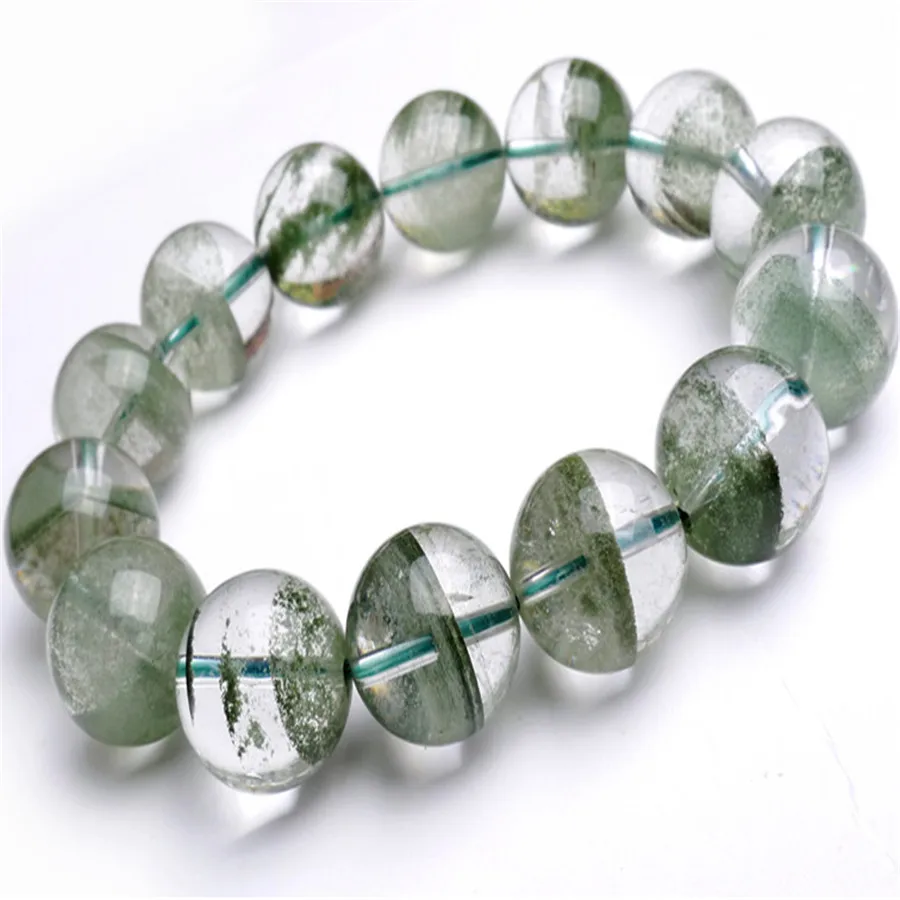 

15 мм настоящий натуральный зеленый хлорит Фантом кварцевый кристалл прозрачный Круглый бисер для женщин и мужчин мощный эластичный брасле...