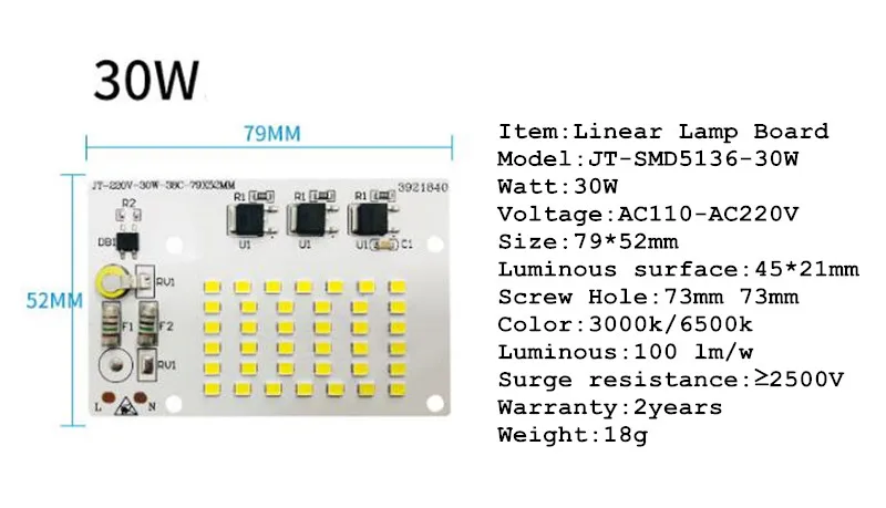 Светодиодный чип AC220V COB SMD2835 10 Вт 20 Вт 30 Вт 50 Вт 100 Вт 200 Вт линейный ламповый модуль прожектора без необходимости Светодиодный драйвер 10 шт