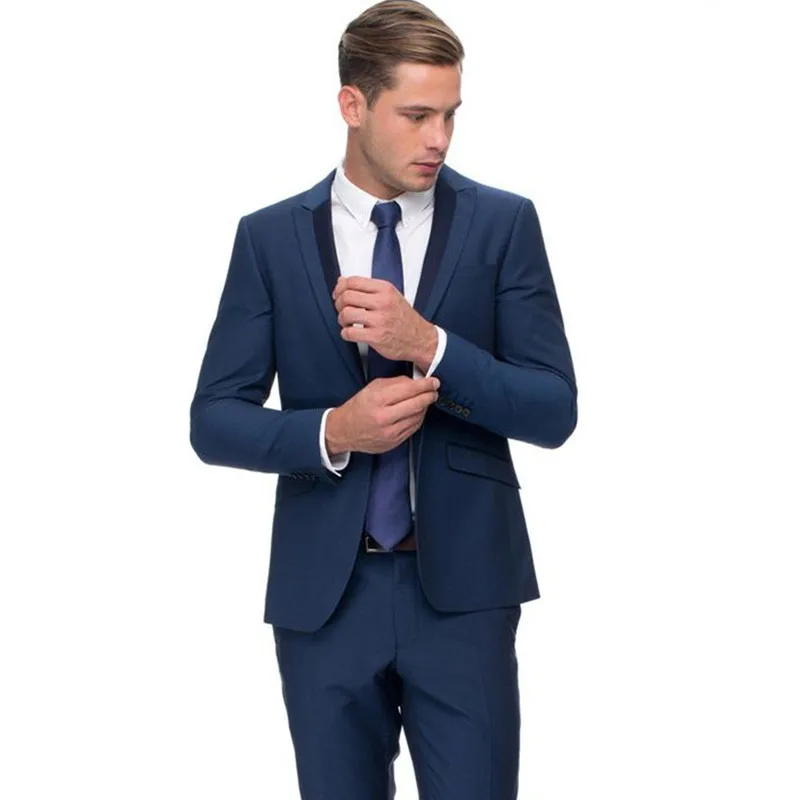 Индивидуальный пошив новый стиль синие мужские костюмы из 2 предметов деловые