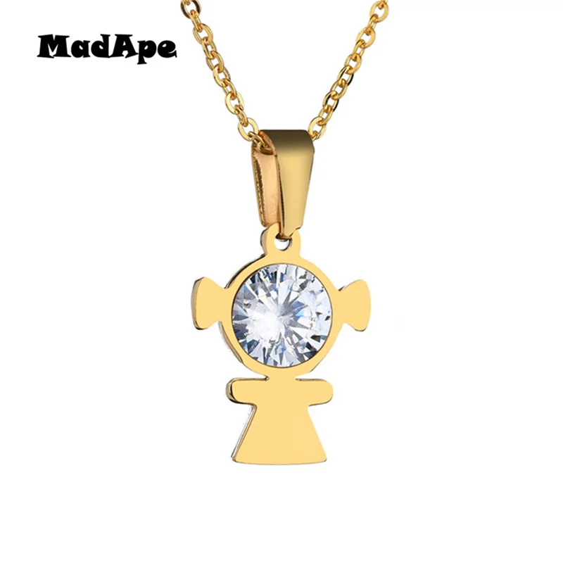 MadApe 2019 Fashion Zircon Family Pendants Necklace Stainless Steel Jewelry Girl Best Friend For Parent Mama Dad Gift | Украшения и