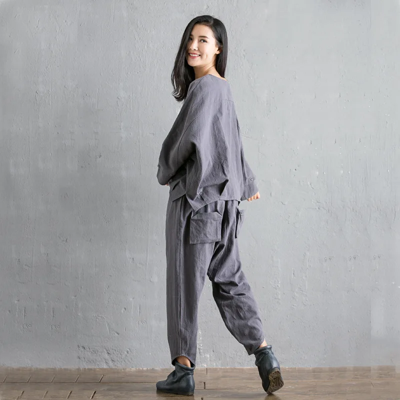 Асимметричный новый осенний Женский комплект из 2 предметов винтажный льняной