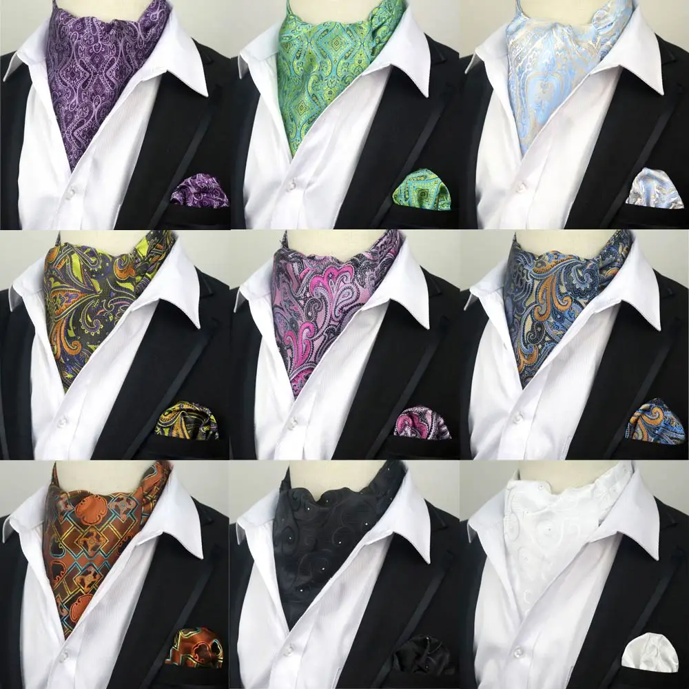 

LJT01 23 Factory Mens Paisley Necktie Cravat Tie Handkerchief Set Silk Gentlemen Selft Tied Wedding Ascot Bowtie Tuxedo Wedding