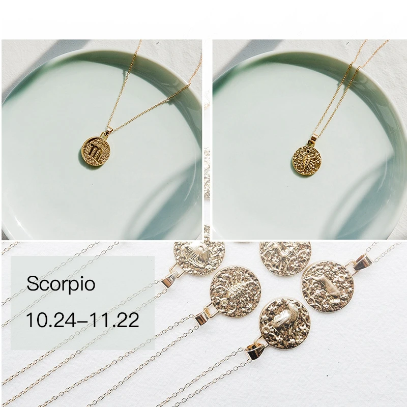 S02778 QCOOLJLY 12 ожерелье Созвездие золотого цвета Дева весы Скорпион Стрелец Козерога зодиака Винтаж круг кулон ожерелье - Окраска металла: S02778