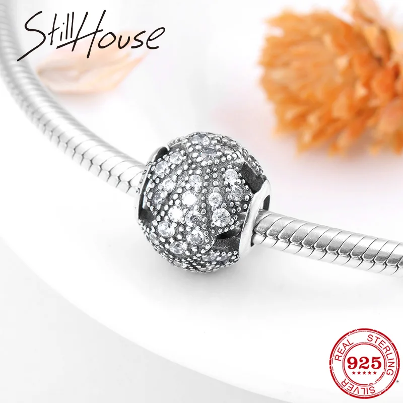 Hot Sale 925 Sterling Silver Women Jewelry round shape Clear Crystal CZ beads fit Original Pandora Beads Bracelet Making | Украшения и
