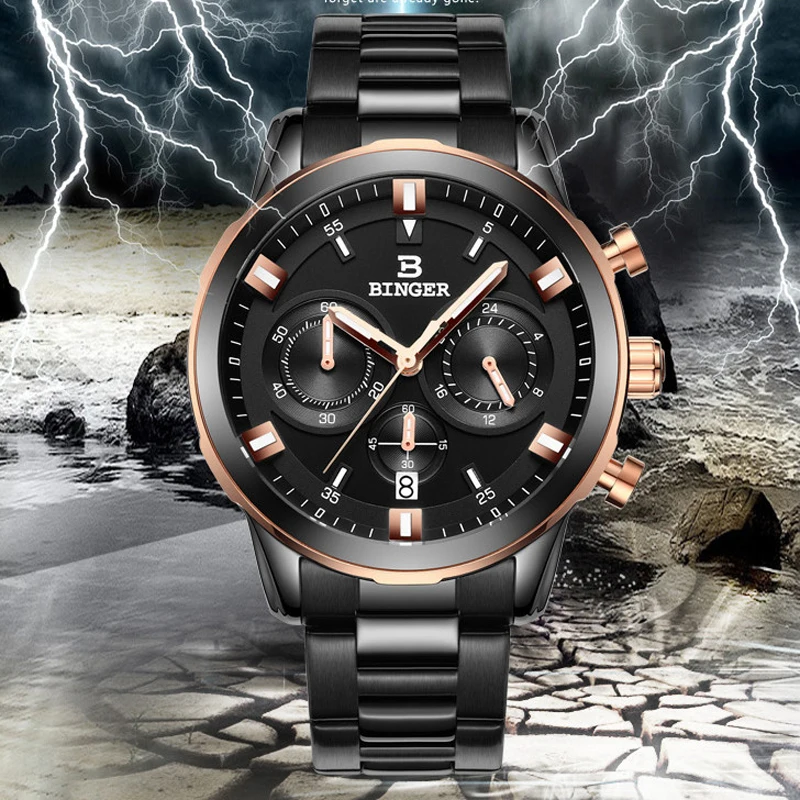 

BINGER Fashion Chronograph Sport Mens Watches Top Brand Luxury Quartz Watch Reloj Hombre 2018 Clock Male hour relogio Masculino