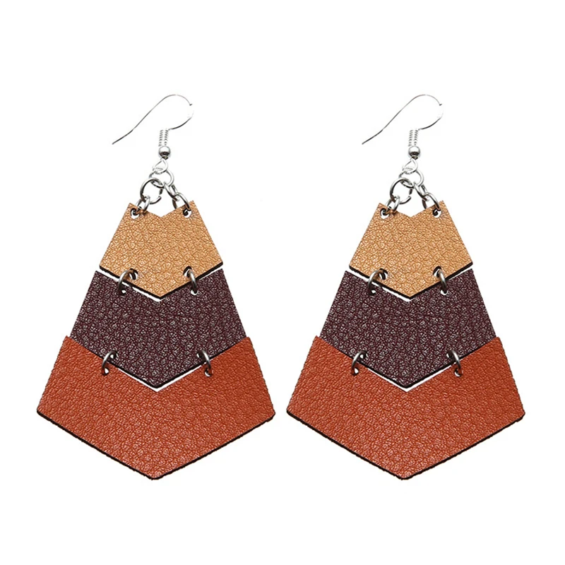 Арт деко 3 слоя стрелка с наборный градиентные Кожаный Серьги тройной наконечник