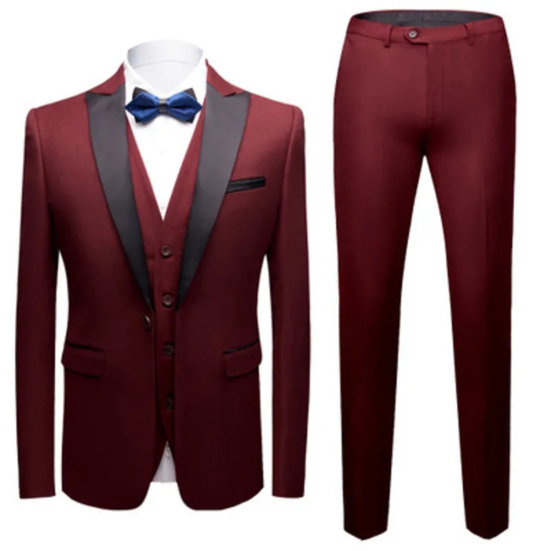 

Custom Made Groomsmen Dark Red Groom Tuxedos Peak Black Lapel Men Suits Wedding Best Man Blazer ( Jacket+Pants+Vest+Tie ) C485